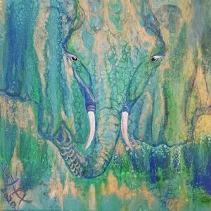 Art Print from my Original Work 12" x 12" "Indian Elephant Batik" Acid Free